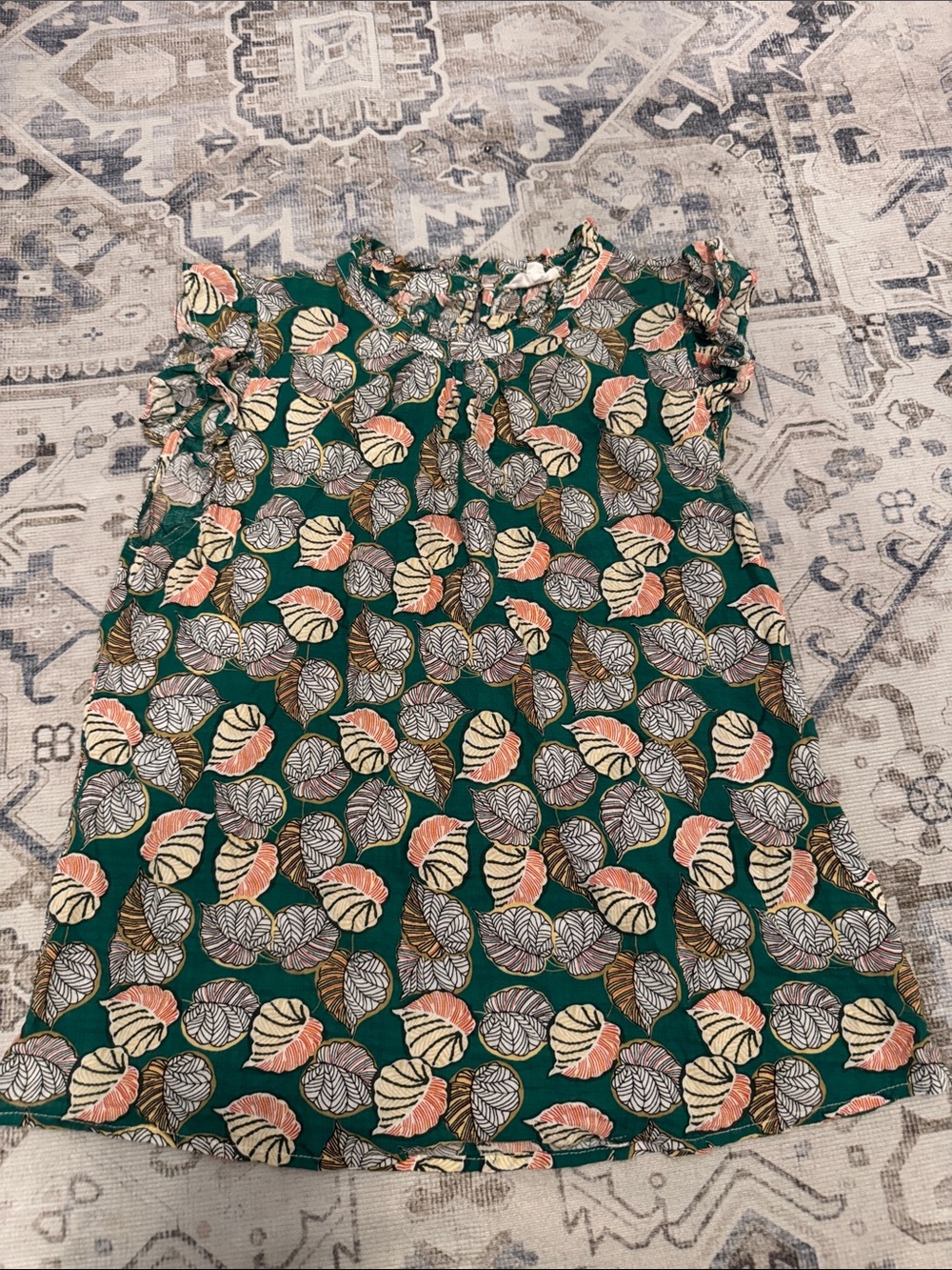 THML women’s Tropical Green Leaf Print Ruffle sleeve blouse Sz small